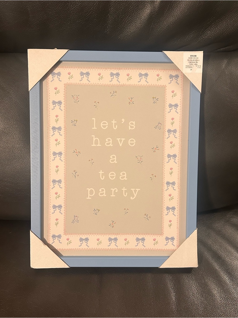 Hobby Lobby Pastel Blue Framed "let's have a tea party" Wall Art